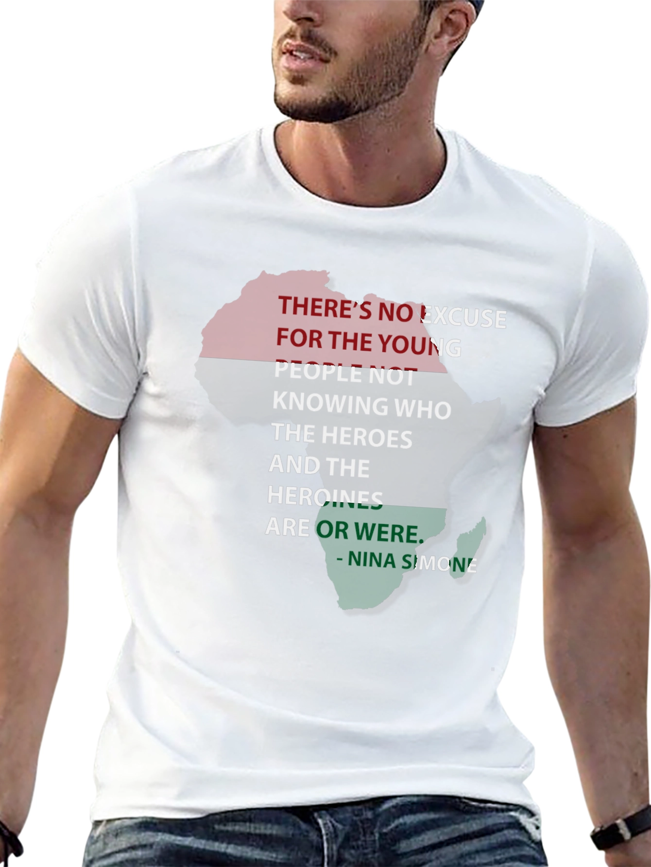 Black T-Shirt Nina Simone Quote Pan-African Flag Africa Shape