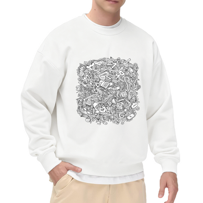School Doodle Sweatshirt - Cute Back to School Stationery Crewneck, Hand Drawn Classroom Pattern Pullover, Student Gift Sweatshirt, Study Vibes Top