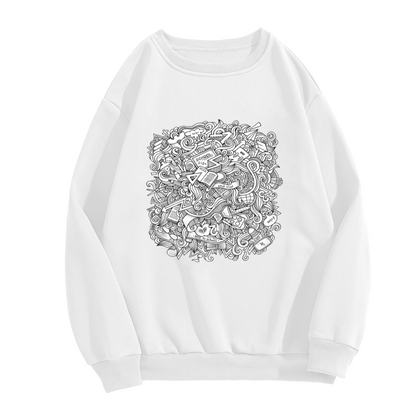 School Doodle Sweatshirt - Cute Back to School Stationery Crewneck, Hand Drawn Classroom Pattern Pullover, Student Gift Sweatshirt, Study Vibes Top