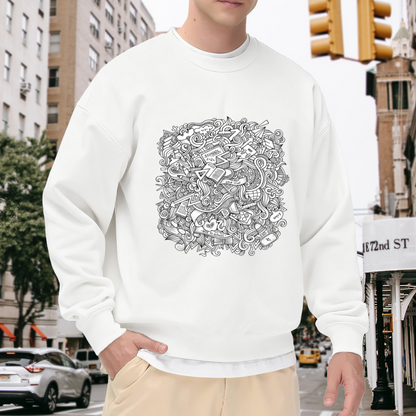 School Doodle Sweatshirt - Cute Back to School Stationery Crewneck, Hand Drawn Classroom Pattern Pullover, Student Gift Sweatshirt, Study Vibes Top