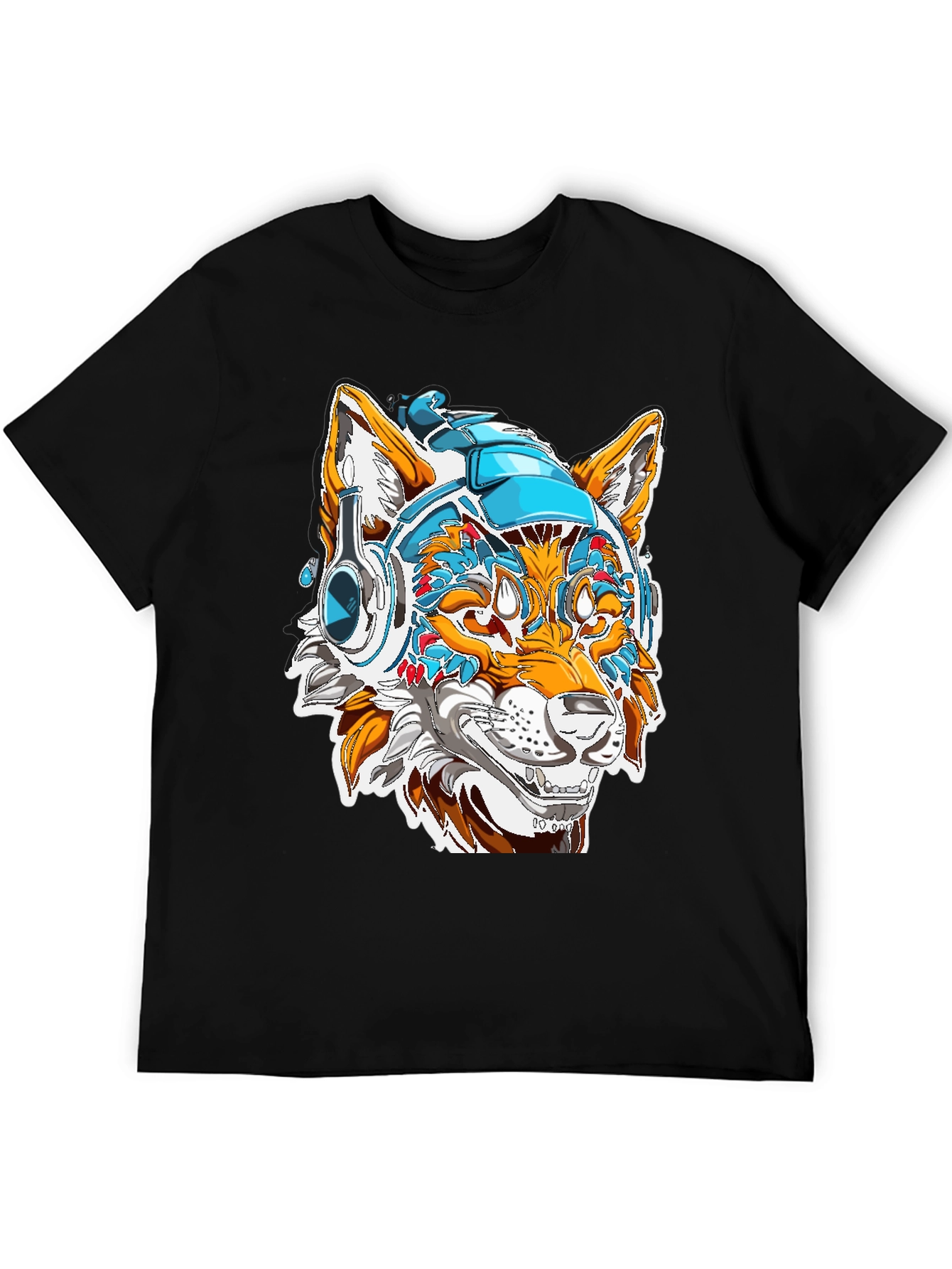 Cyberpunk Fox Graphic Tee - Black