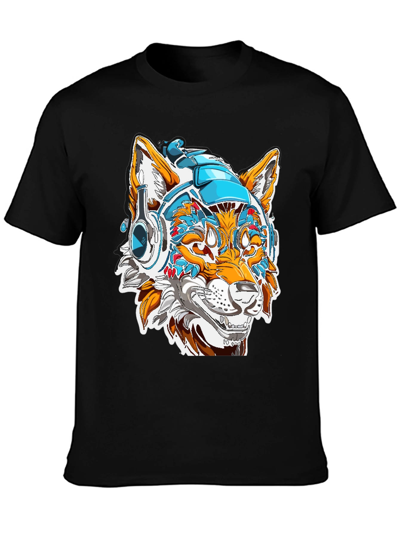 Cyberpunk Fox Graphic Tee - Black