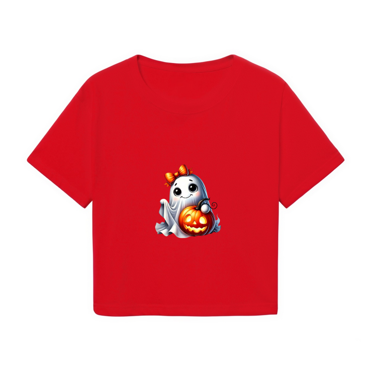 Adorable Bow Ghost With Pumpkin Halloween Crop Top