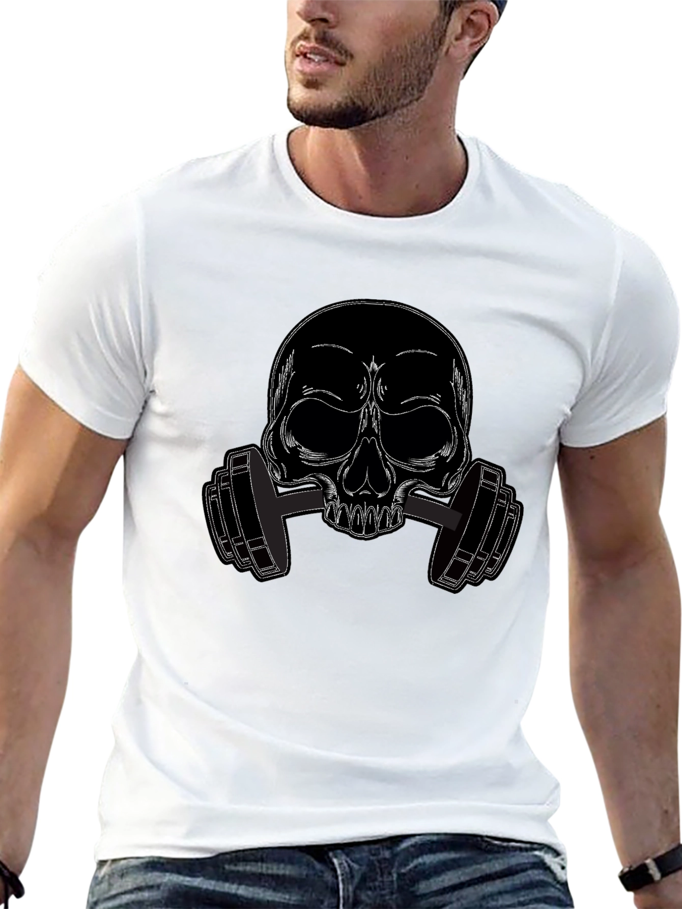 Skull Dumbbell Graphic Tee - Black