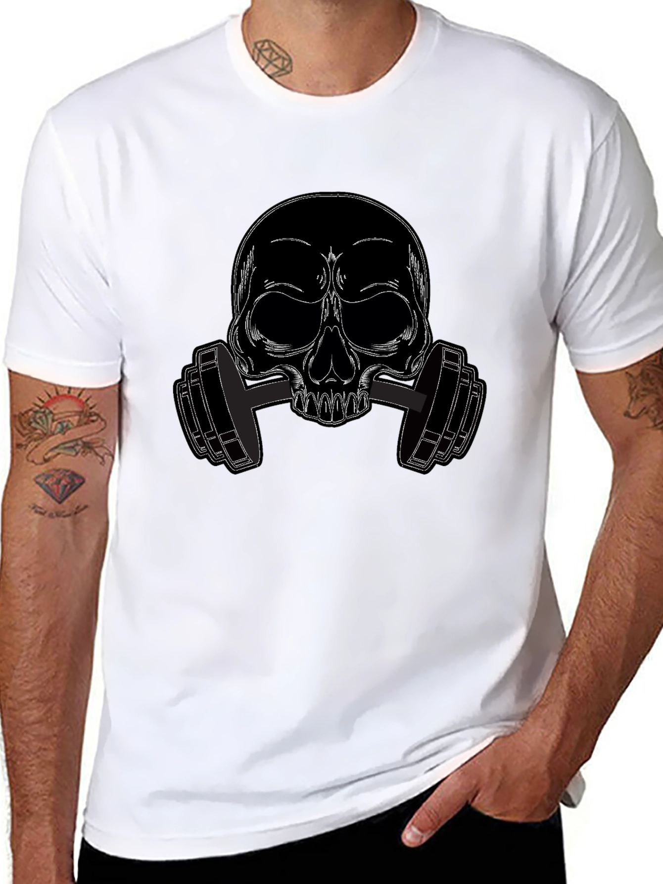 Skull Dumbbell Graphic Tee - Black