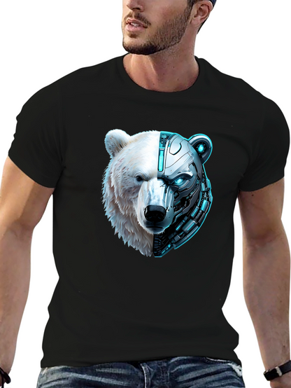 Cyber Bear Graphic Tee - Black Cotton T-Shirt