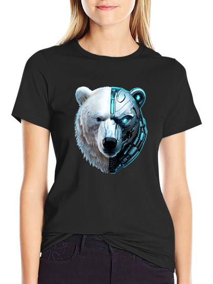 Cyber Bear Graphic Tee - Black Cotton T-Shirt