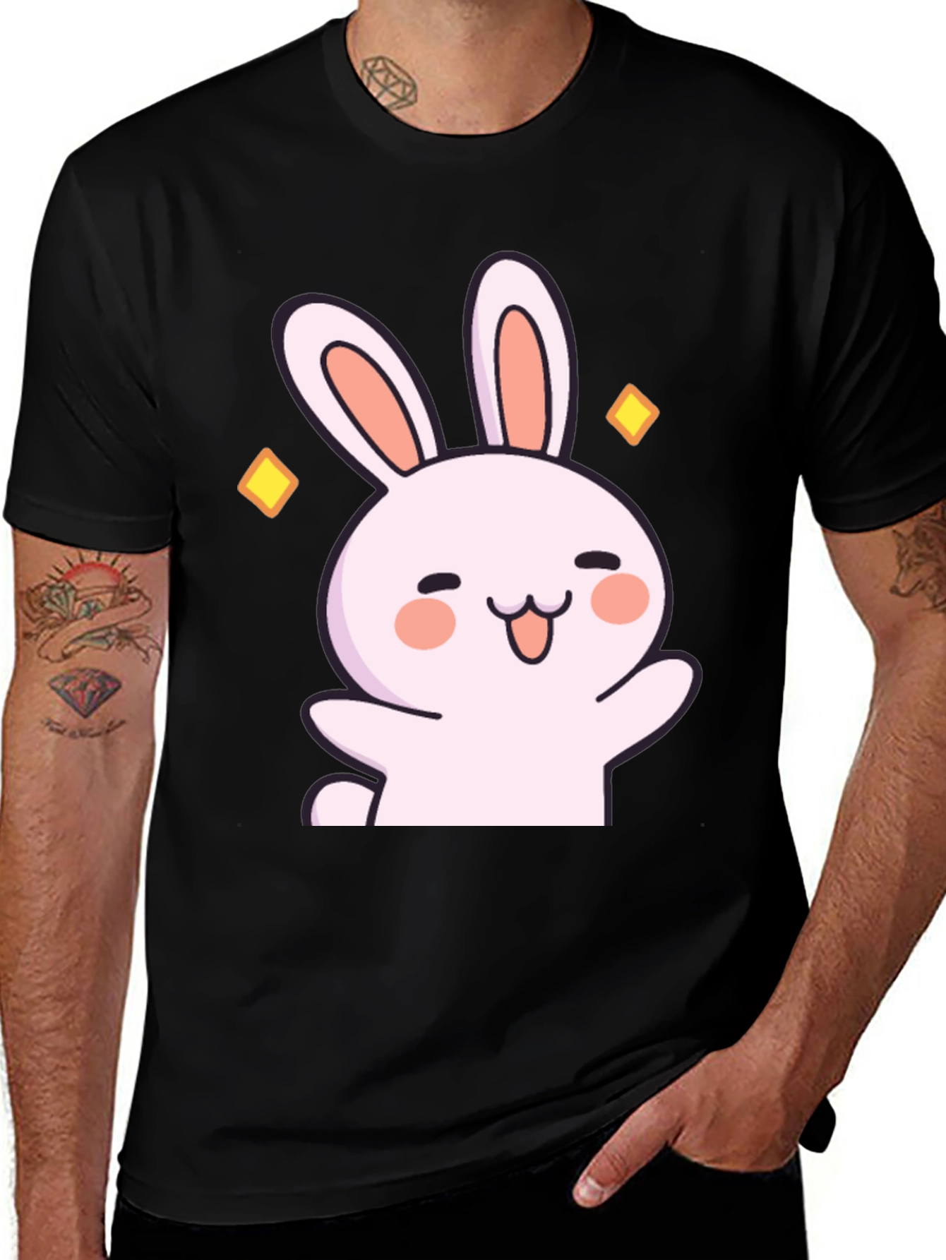Cute Cartoon Bunny Graphic Black T-Shirt