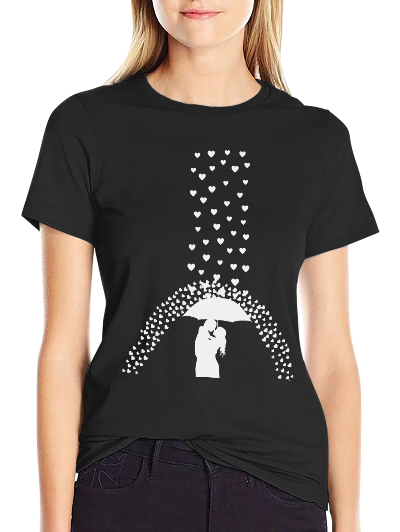 Romantic Hearts Umbrella Couple Graphic Tee