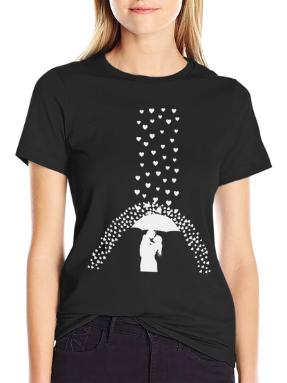 Romantic Hearts Umbrella Couple Graphic Tee