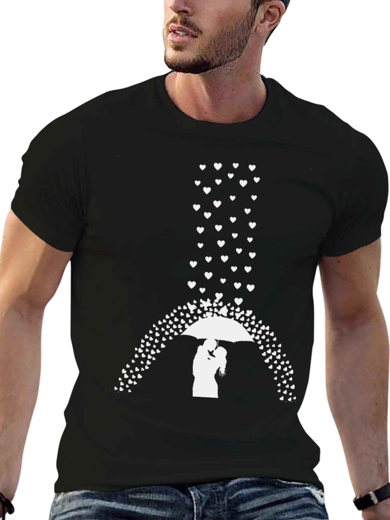 Romantic Hearts Umbrella Couple Graphic Tee