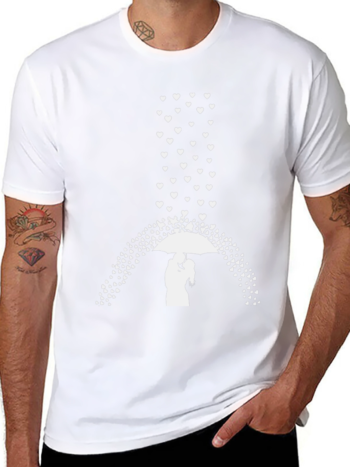Romantic Hearts Umbrella Couple Graphic Tee
