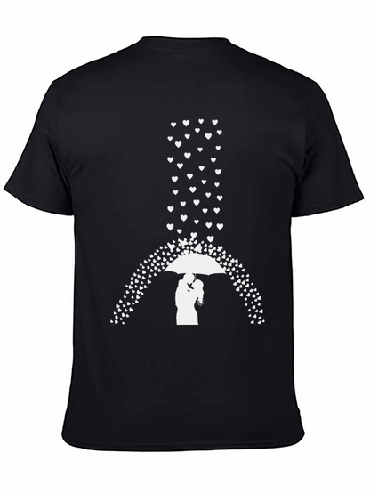Romantic Hearts Umbrella Couple Graphic Tee