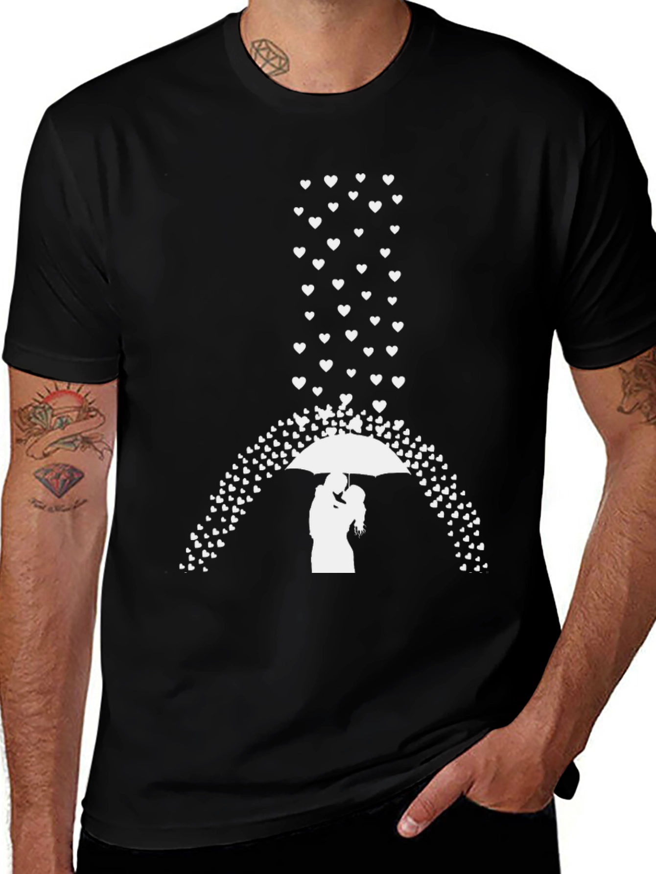 Romantic Hearts Umbrella Couple Graphic Tee