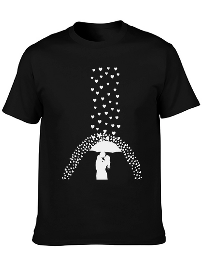 Romantic Hearts Umbrella Couple Graphic Tee