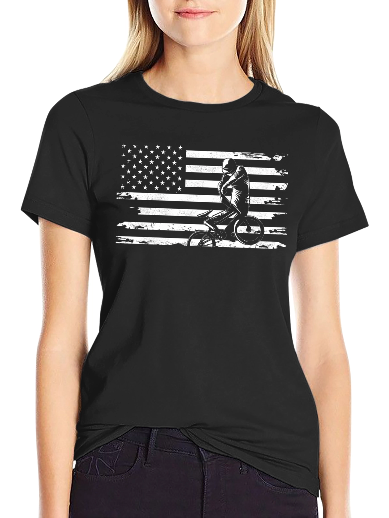 BMX American Flag Mens Black T-Shirt