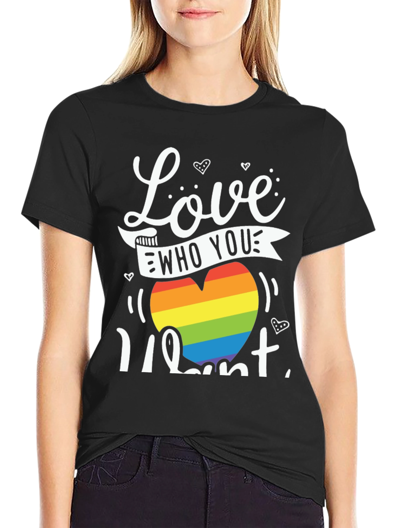 Love Who You Want Rainbow Heart Graphic Tee