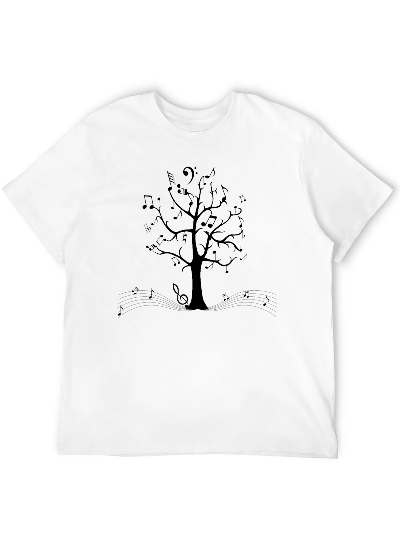 Musical Tree Graphic Tee - Black Cotton T-Shirt