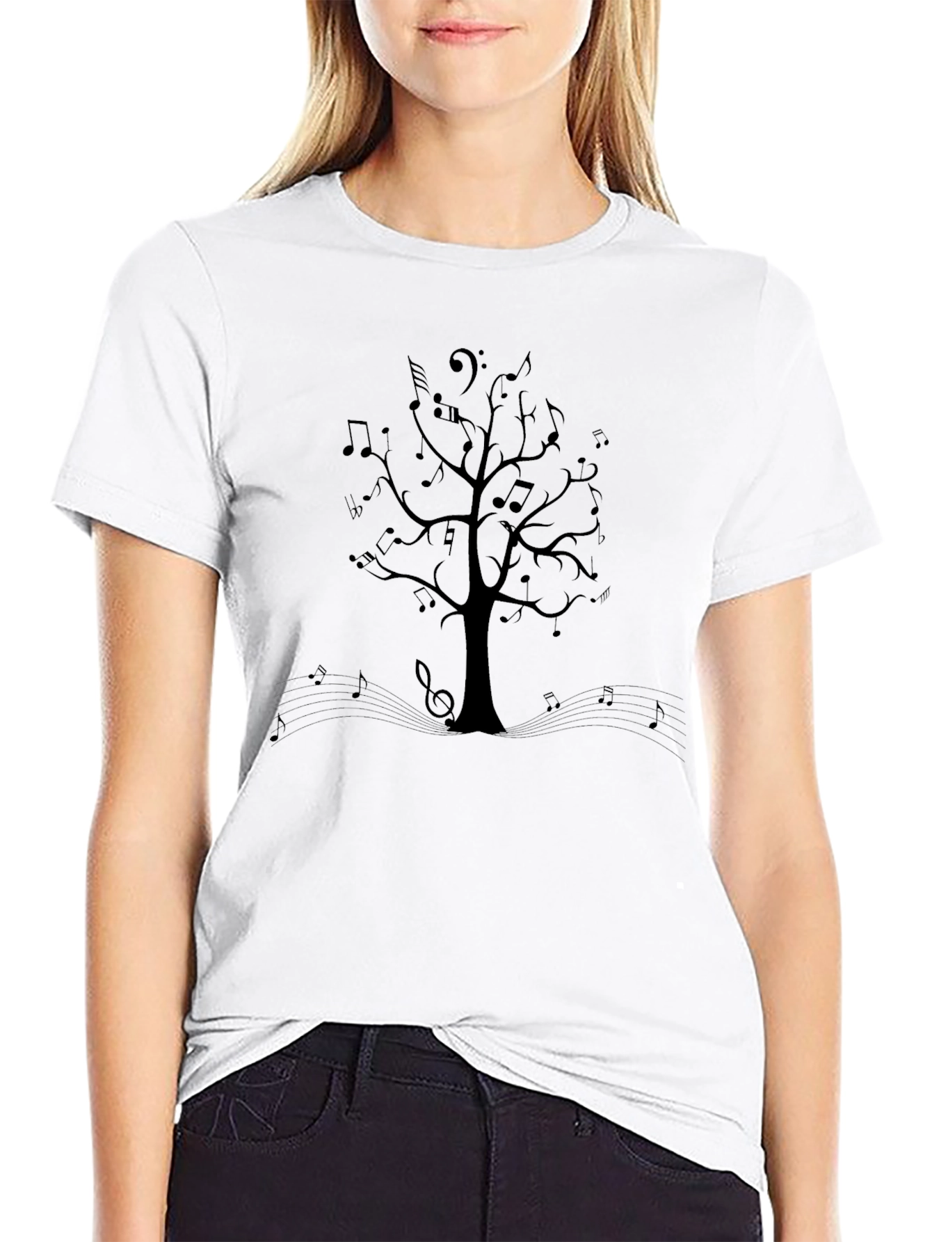 Musical Tree Graphic Tee - Black Cotton T-Shirt