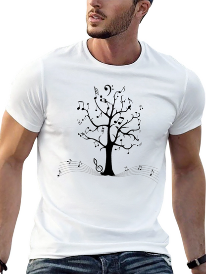 Musical Tree Graphic Tee - Black Cotton T-Shirt