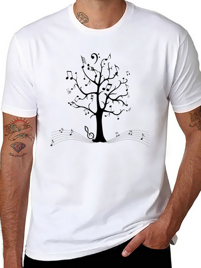 Musical Tree Graphic Tee - Black Cotton T-Shirt