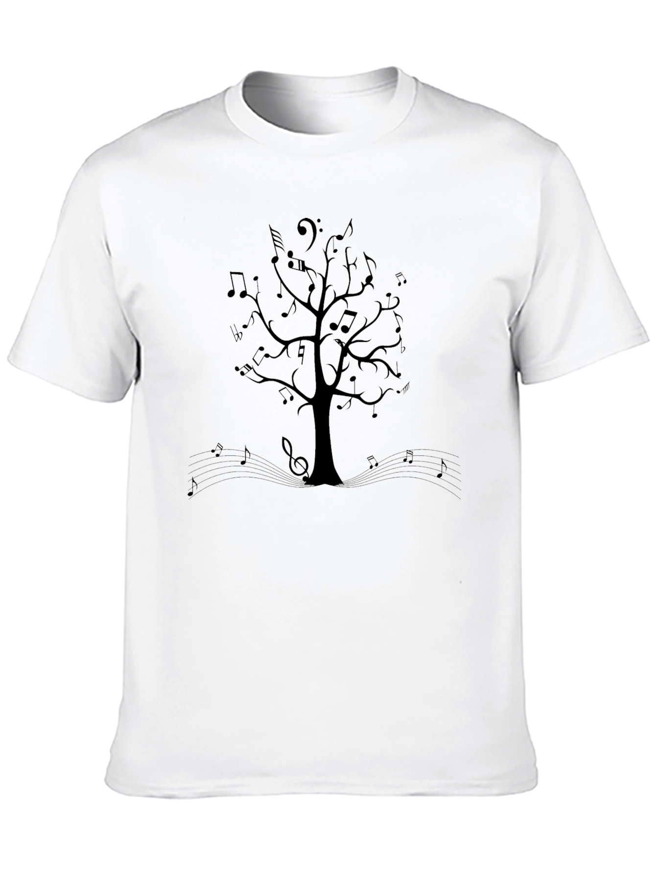 Musical Tree Graphic Tee - Black Cotton T-Shirt