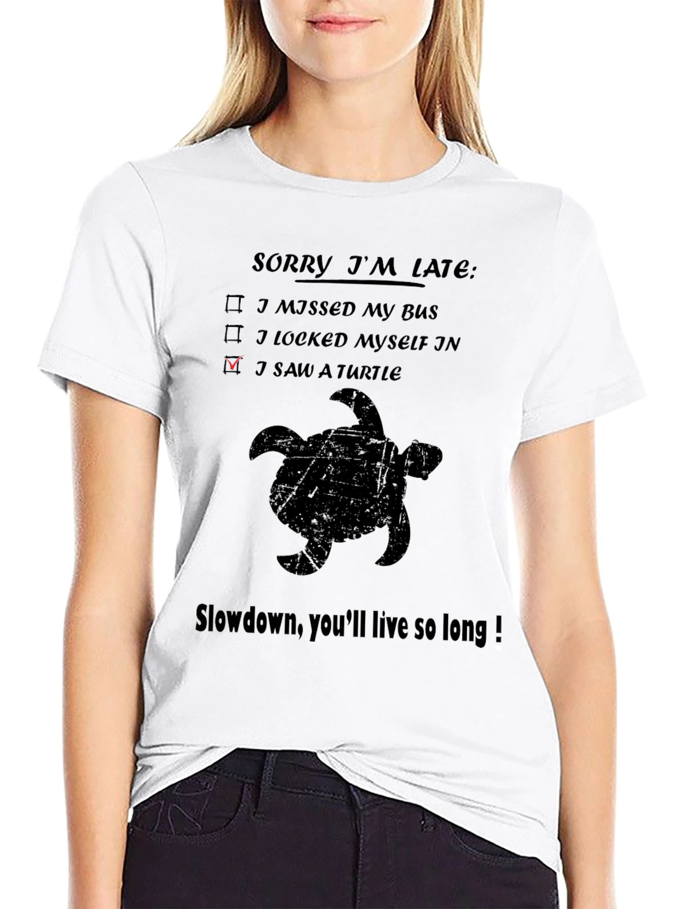 Sorry Im Late Turtle Graphic T-Shirt
