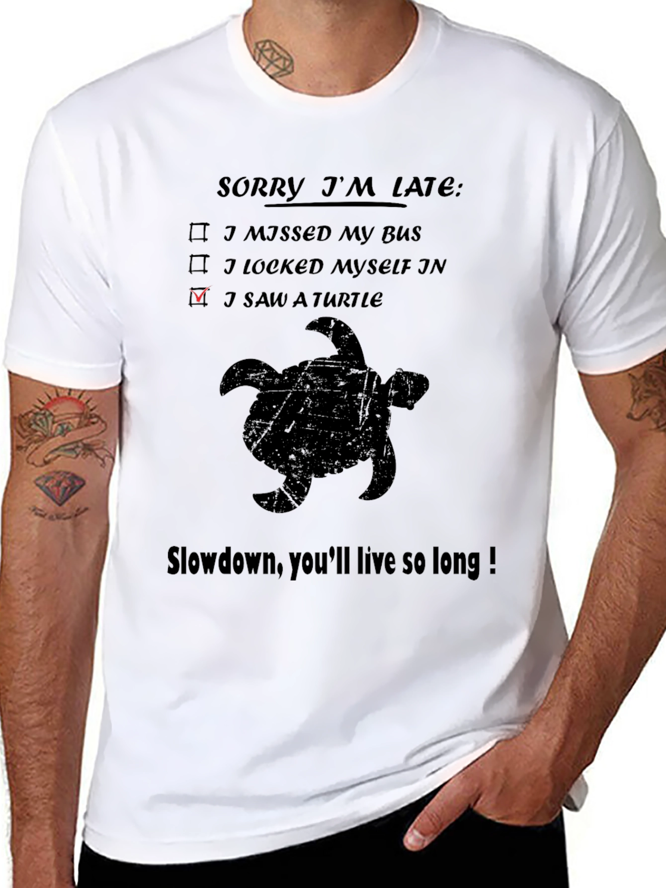 Sorry Im Late Turtle Graphic T-Shirt