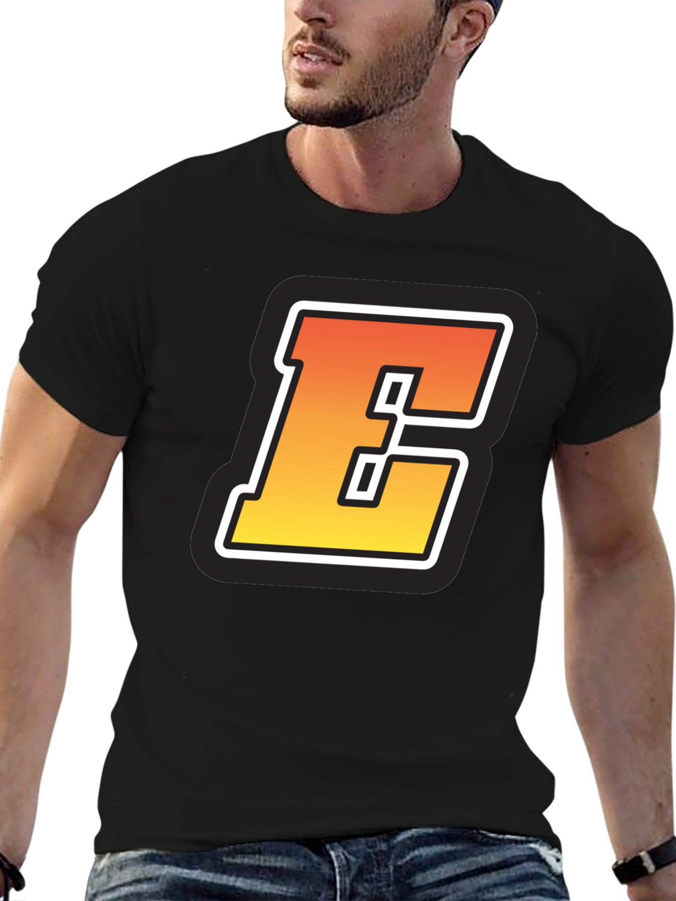 Bold Letter E Graphic Tee - Black T-Shirt
