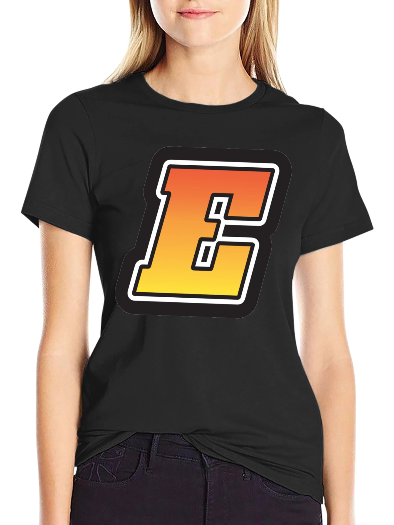 Bold Letter E Graphic Tee - Black T-Shirt