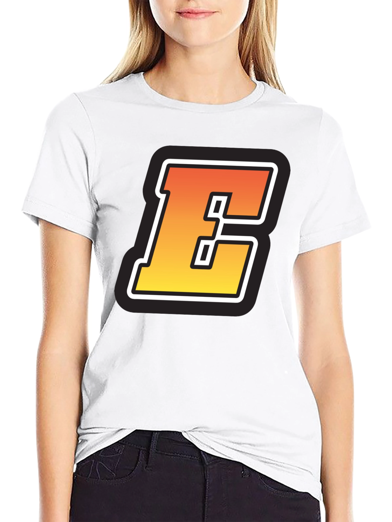 Bold Letter E Graphic Tee - Black T-Shirt