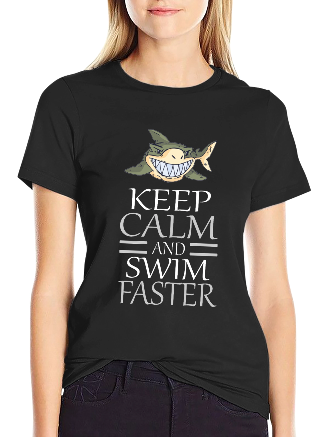 Keep Calm Shark Graphic Tee - Funny Novelty T-Shirt