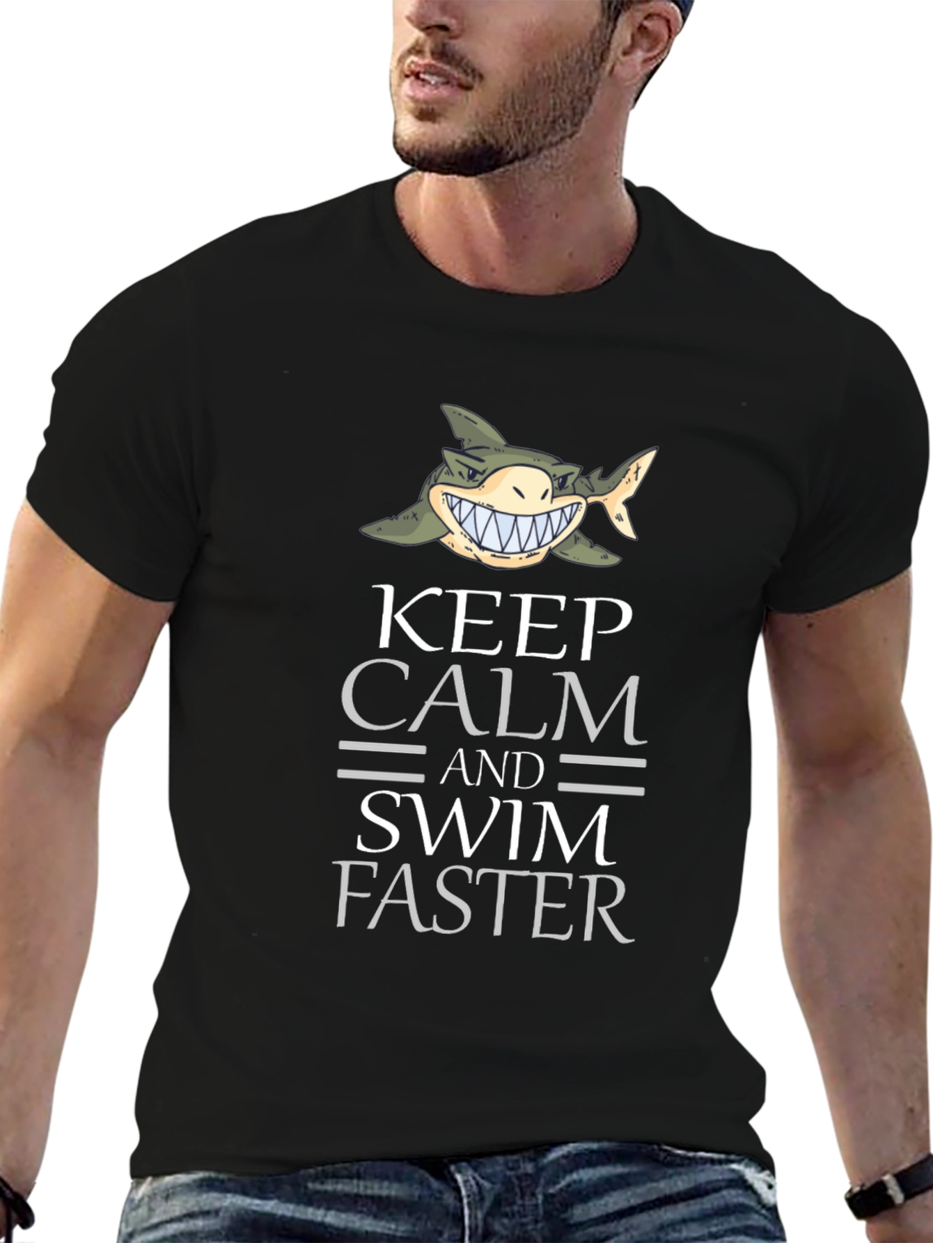 Keep Calm Shark Graphic Tee - Funny Novelty T-Shirt