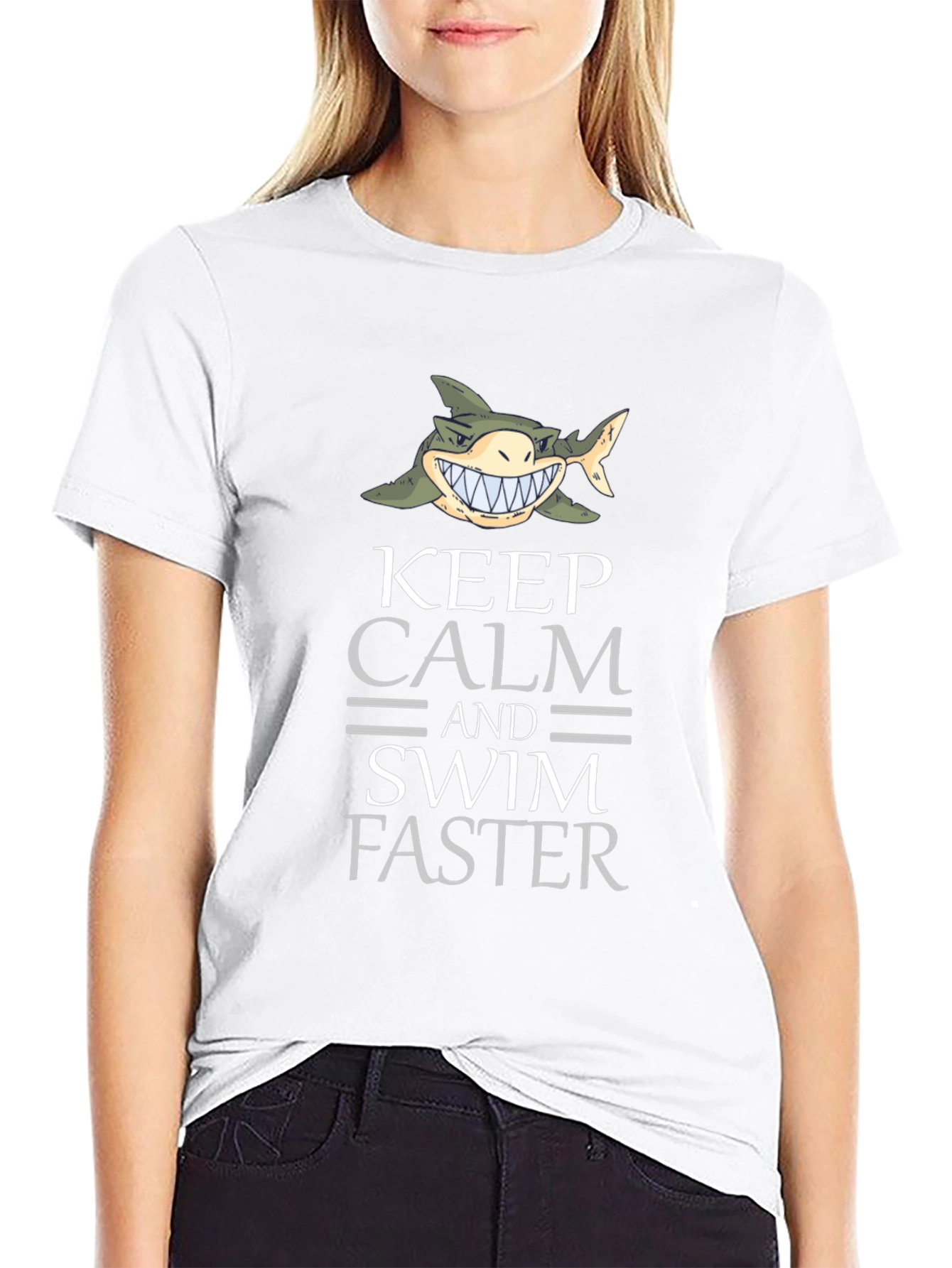 Keep Calm Shark Graphic Tee - Funny Novelty T-Shirt
