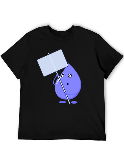 Cute Water Drop Holding Sign Black T-Shirt