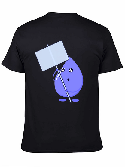 Cute Water Drop Holding Sign Black T-Shirt