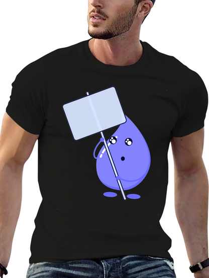 Cute Water Drop Holding Sign Black T-Shirt