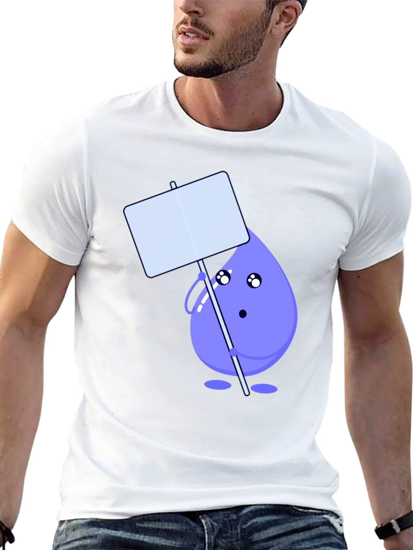 Cute Water Drop Holding Sign Black T-Shirt