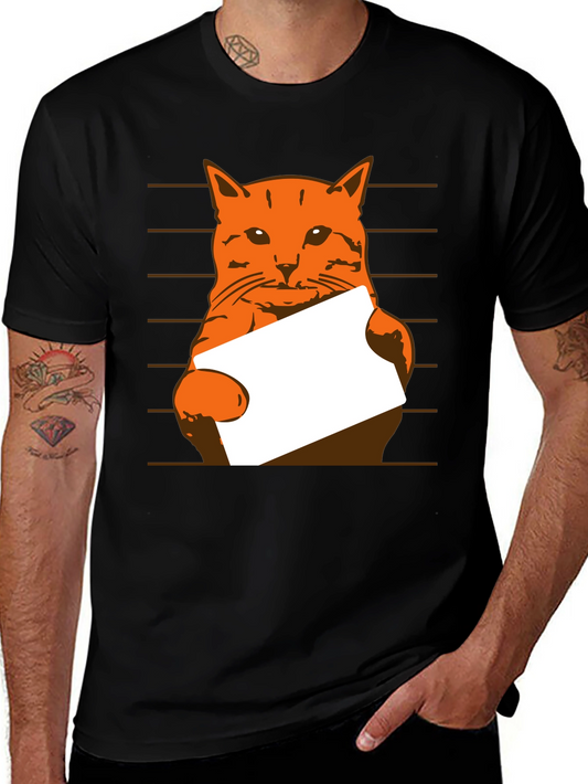 Funny Orange Cat Holding Blank Sign Mens Black T-Shirt