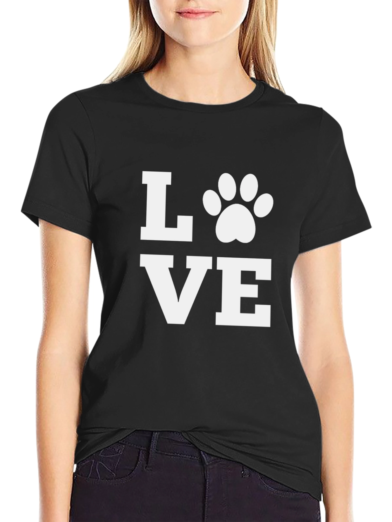 Love Paw Print Black T-Shirt