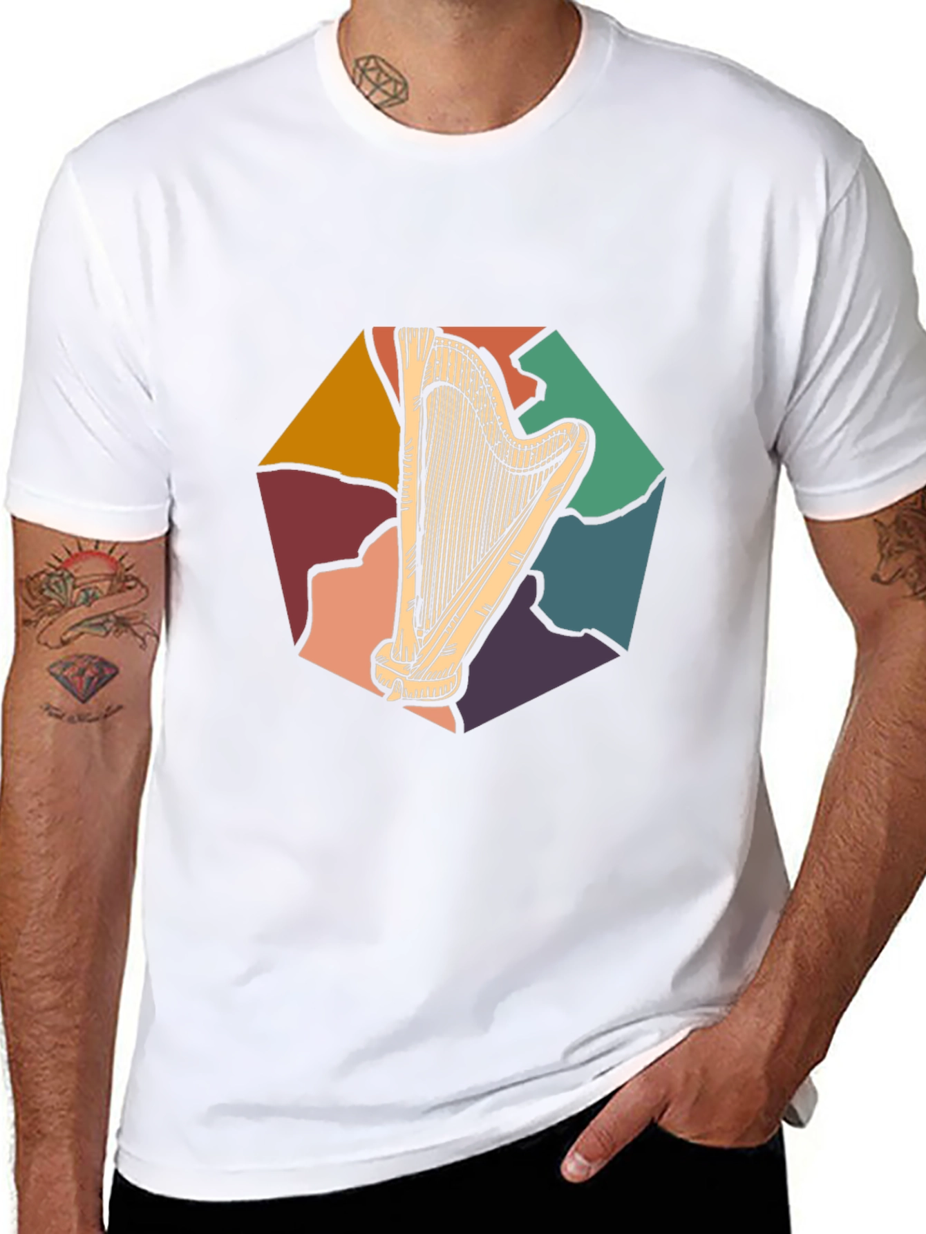 Retro Harp Graphic Tee - Classic Musician T-Shirt