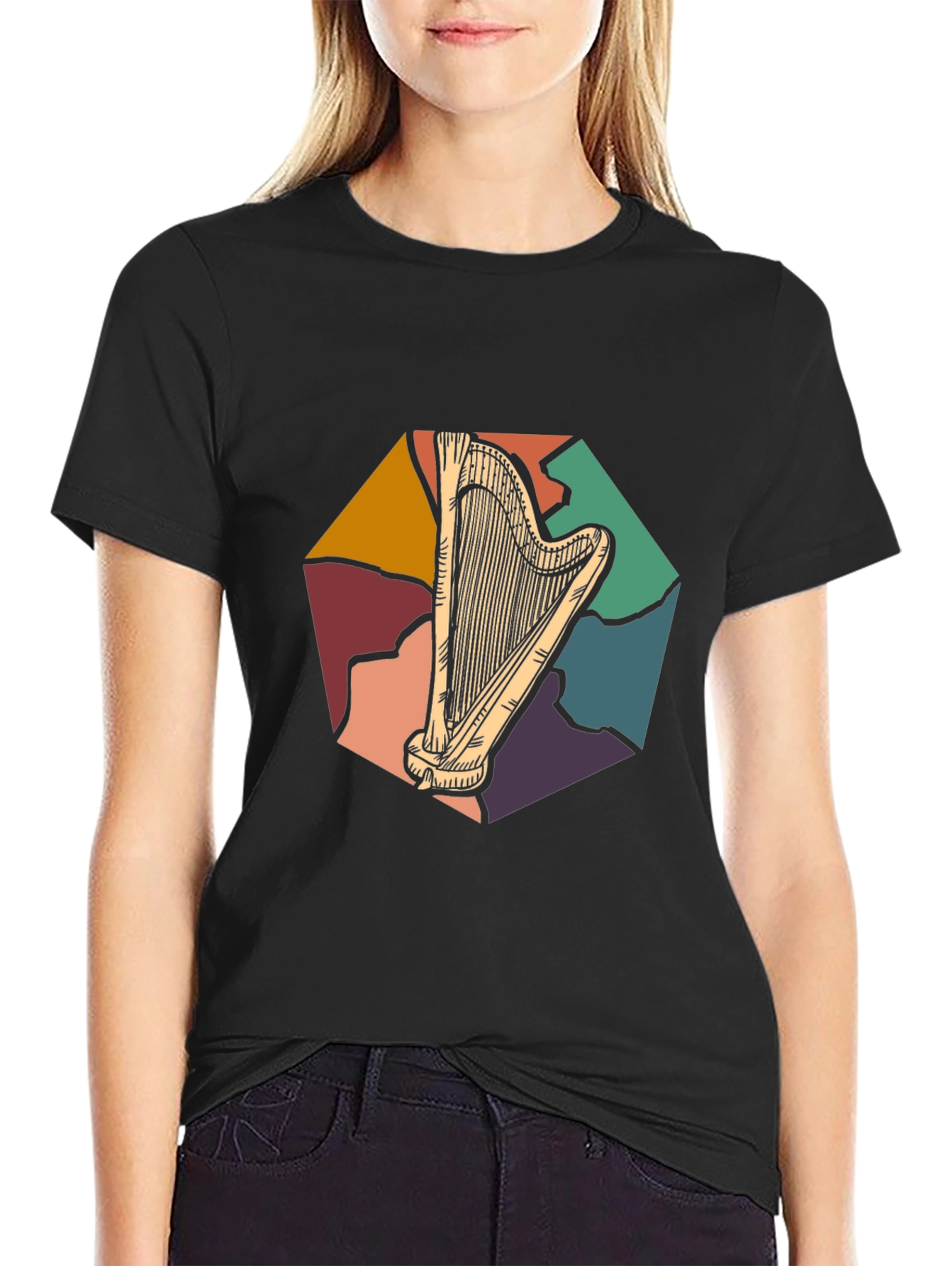 Retro Harp Graphic Tee - Classic Musician T-Shirt