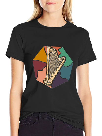 Retro Harp Graphic Tee - Classic Musician T-Shirt