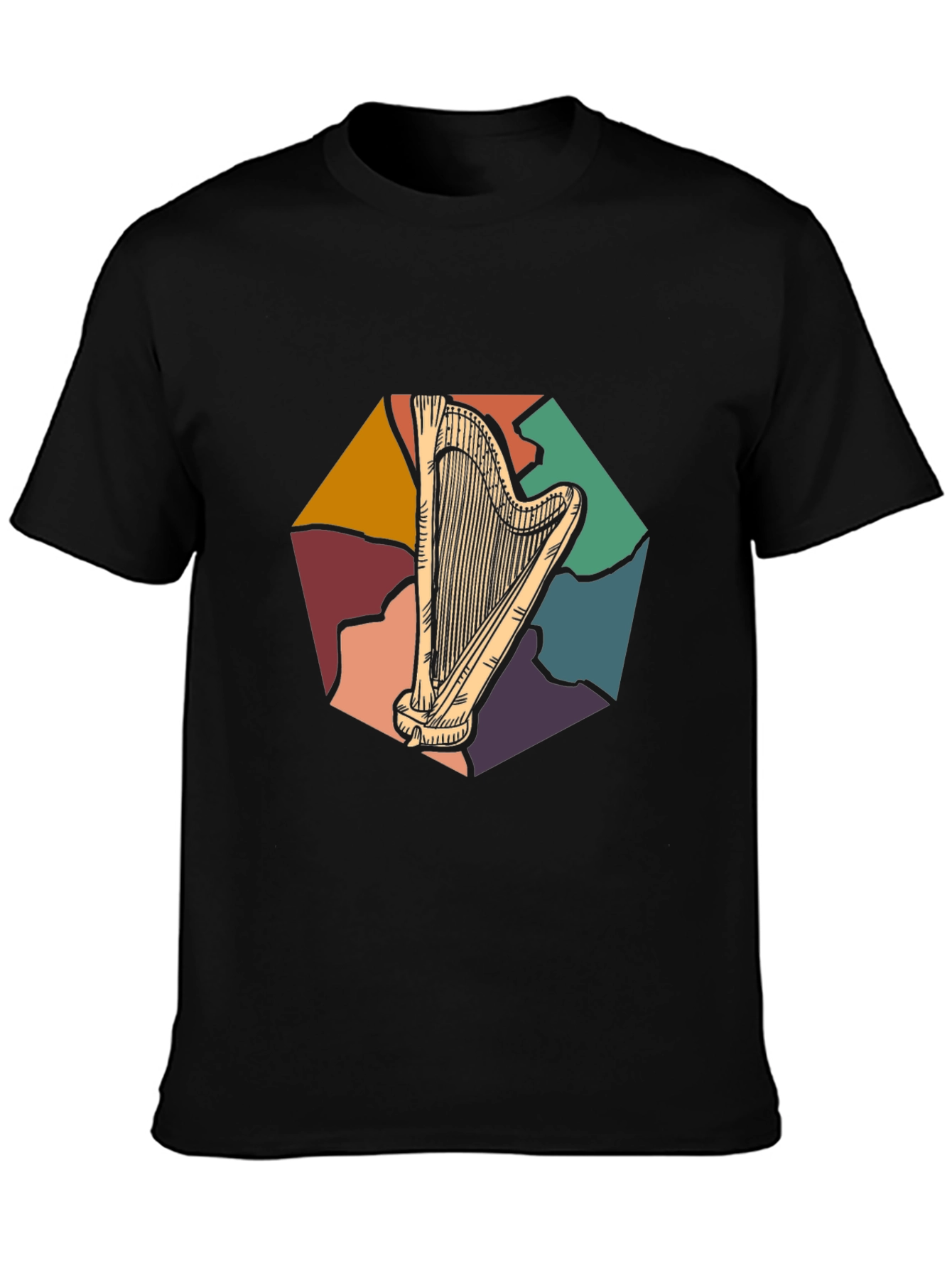 Retro Harp Graphic Tee - Classic Musician T-Shirt