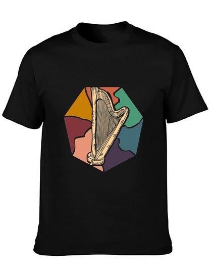 Retro Harp Graphic Tee - Classic Musician T-Shirt