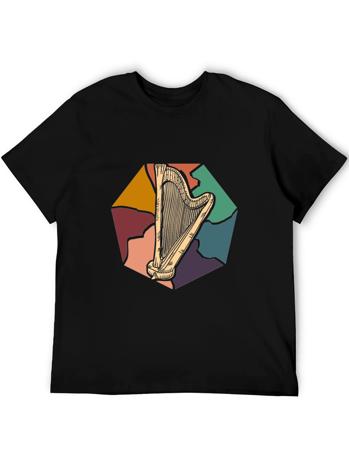 Retro Harp Graphic Tee - Classic Musician T-Shirt
