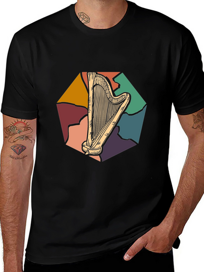 Retro Harp Graphic Tee - Classic Musician T-Shirt