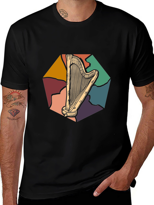 Retro Harp Graphic Tee - Classic Musician T-Shirt