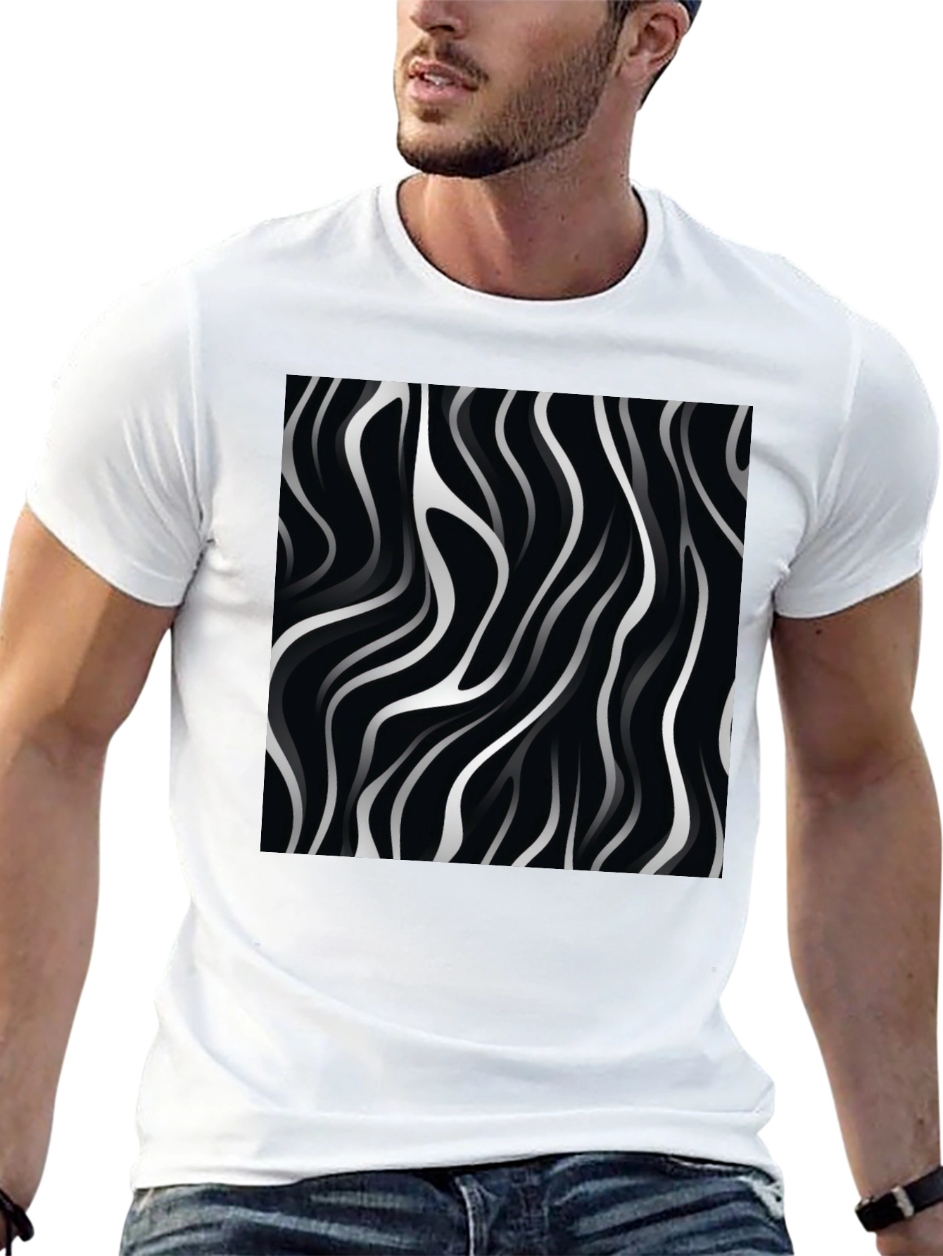 Abstract Wave Design Black T-Shirt
