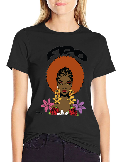 Afro Queen Graphic Tee - Bold Black Cotton T-Shirt